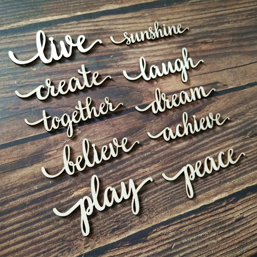 10 шт. живое солнце создает смех вместе мечта Believe reach Play Peace Script слово деревянный