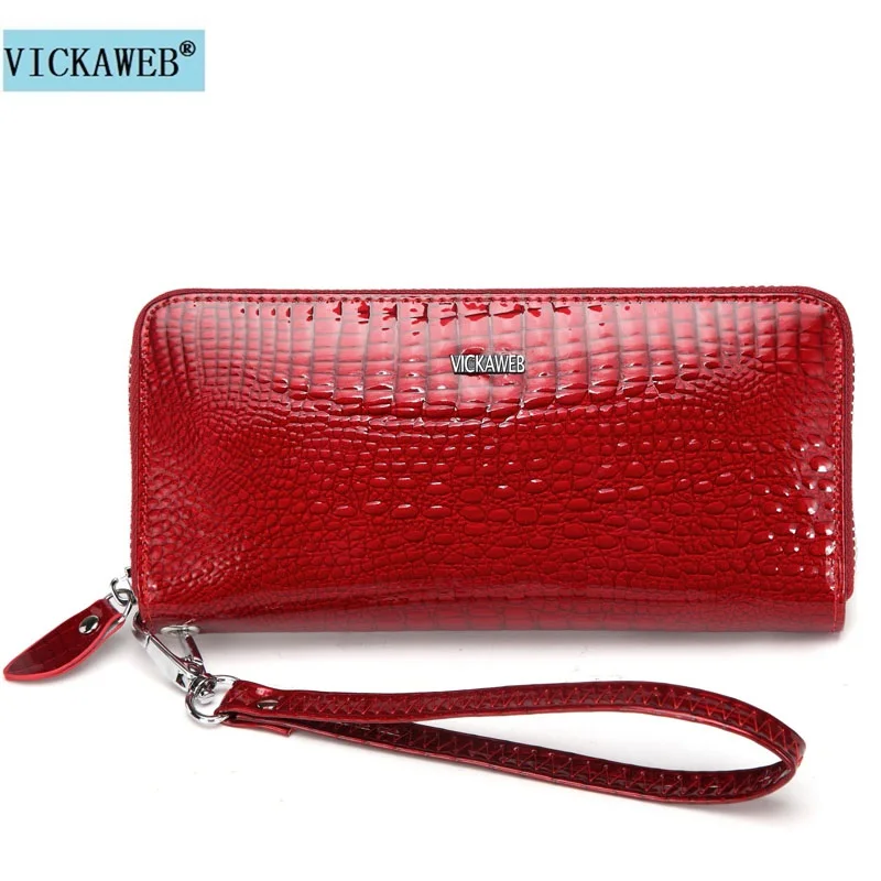 Red Wallet VICKAWEB кошелек на ремешке, кошелек из натуральной кожи, Женский Длинный кошелек на молнии, женские кошельки, держатель для карт, клатч, женские кошельки, AE38 - Цвет: Red Wallet