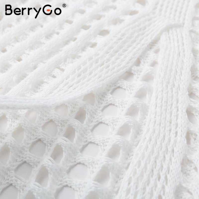 BerryGo, пляжное платье, летнее, с длинным рукавом, трикотажное, с разрезом, сарафан, сексуальный, с вырезом, модное, элегантное, праздничное, вечерние, белое, vestidos