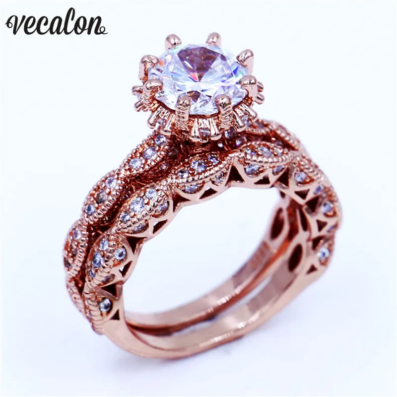 Vecalon винтажное ювелирное изделие Женское кольцо набор 3ct AAAAA циркон Cz розовое