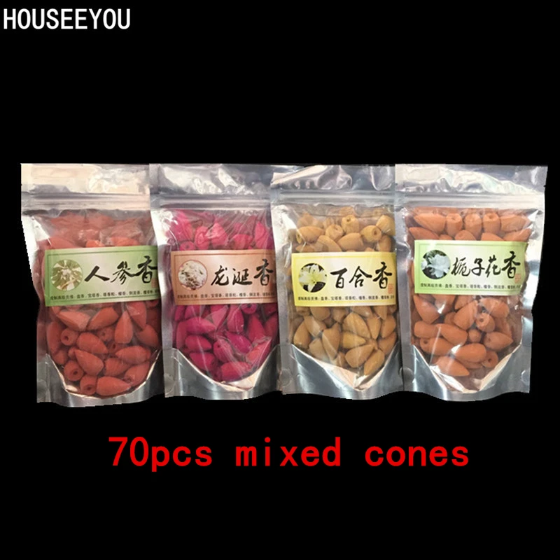 70pcs mixed cones Маленький монах обратного потока благовоний горелка украшение дома Творческий керамический конус водопад благовония держатель буддийская кадильница+ 10 шт. конусов - Цвет: 70pcs mixed cones