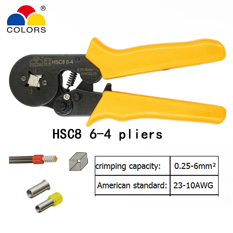 Цвета HSC8 6-4 обжимные плоскогубцы 0,25-6 мм2 23-10AWG 700 шт. Тип трубки тип иглы терминал обжимной красный черный оранжевый фирменные инструменты