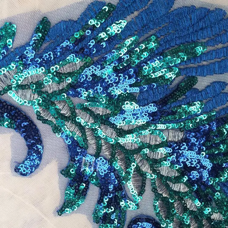 25*40 см синие фиолетовые золотые нашивки с блестками вышивка Феникс перо павлина