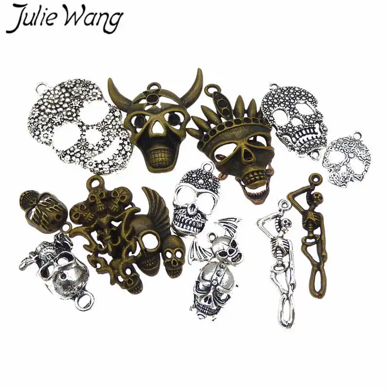 Julie Wang 15 шт. Смешанные Украшения на Хэллоуин Череп Демон Скелет Антикварные цвета