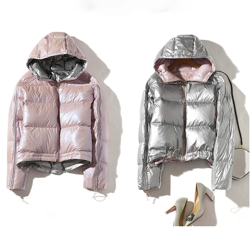 Зимнее пальто женская куртка на 2019 белом утином пуху Женское зимнее двустороннее