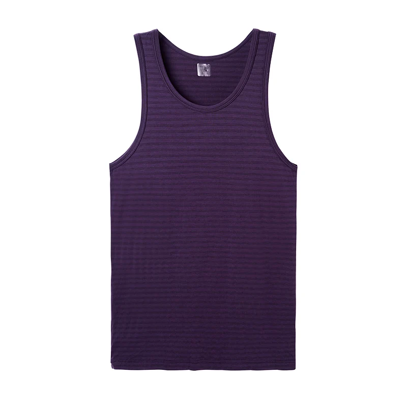 Dark purple THREEGUN, Мужская майка, лайкра, в полоску, Облегающая майка, для бодибилдинга, золото, для фитнеса, для спорта, мужское нижнее белье без рукавов - Цвет: Dark purple
