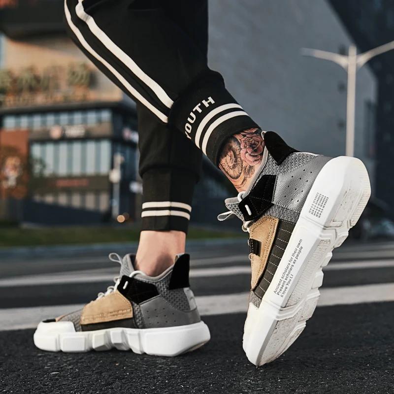 Высокие спортивные кроссовки для бега Мужские дышащие из натуральной кожи