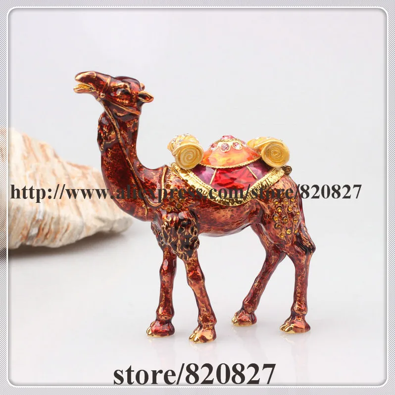 Miniature Dark Brown Camel Enamel Figurine with Czech Element Crystals Trinket Pill Jewelry Box