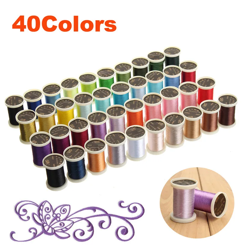 New 40 Colors Reels Embroidery Machine Sewing Thread Knitting Yarn Spools Craft Embroidery Thread Floss Kit DIY Sewing Tools