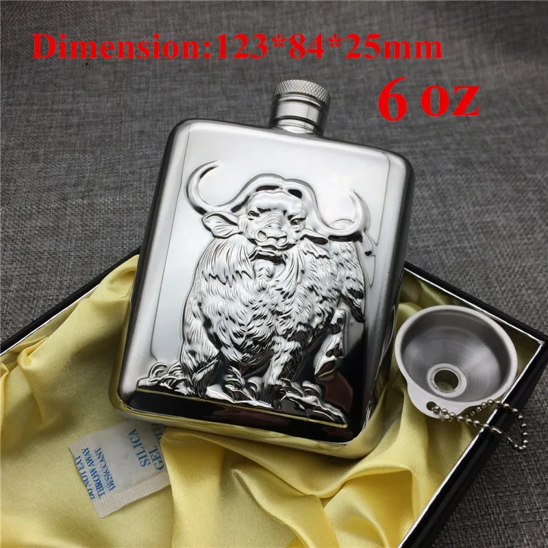 6OZ-FX-1B качественная Роскошная стильная рельефная фляжка для вина быка столовая