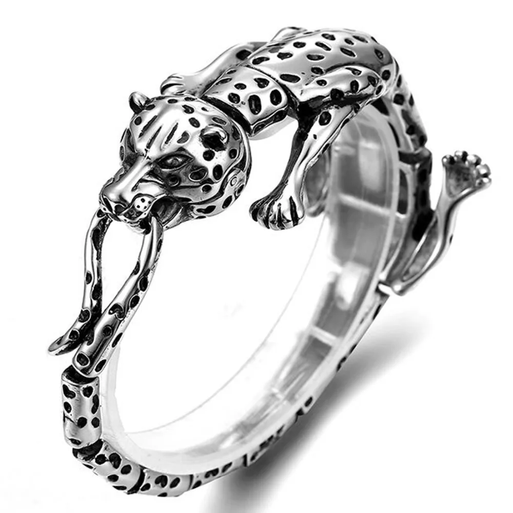 

Christmas Gift Punk 316L Stainless Steel Silver Color Leopard Biker Jewelry Men's Boy's Bracelet Cuff Bangle 8.26" High Quality