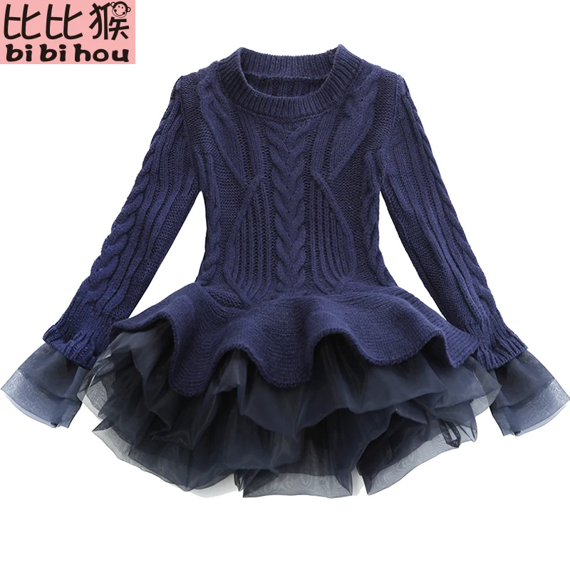 

Kids Thick Warm toddler Girls christmas dress for girls party princess dress children Knitted Chiffon Winter robe de noel fille