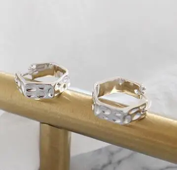 SILVER SHANICE новые 925 пробы серебряные женские ювелирные изделия Модные неправильные молоток лицо шестигранные серьги-кольца подарок для девочек - Окраска металла: SILVER