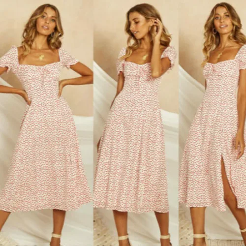 Женское платье в горошек Boho элегантное вечернее с цветочным принтом Клубная