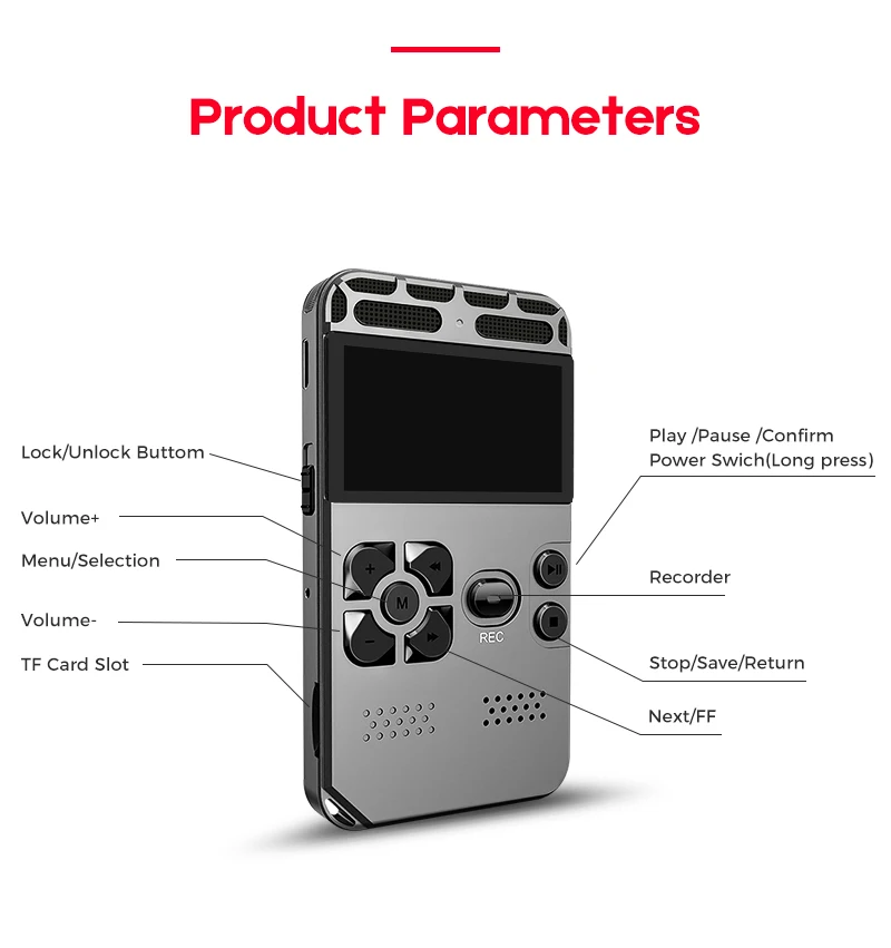 Поддержка 64G расширение Профессиональный скрытый диктофон регистратор MP3 HIFI стерео 1536KPS WAV записывающее устройство серый