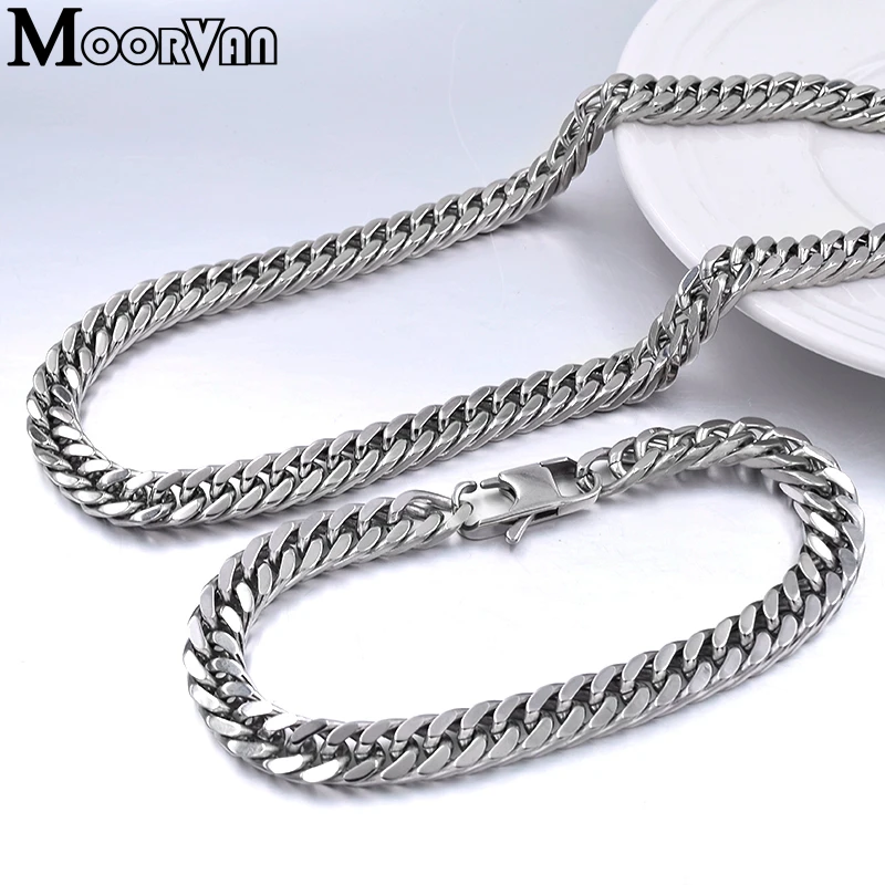 Moorvan 55 см ожерелье 22 см браслет Набор Мода цепь Снаряженная кубинские Украшения Наборы для мужчин Высокое качество