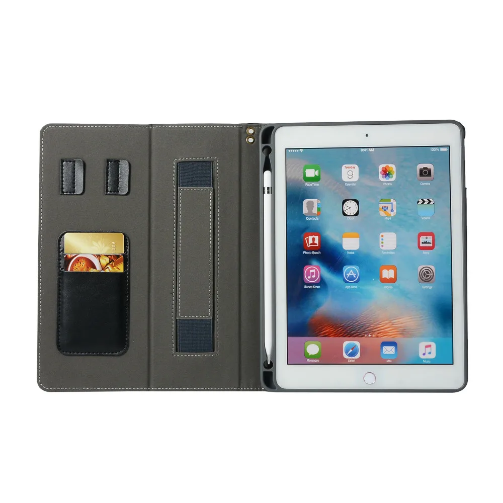 Чехол портфель для iPad 9 7 2018 2017 с держателем карандашом + отделением карт Air 1 2 Pro Couqe