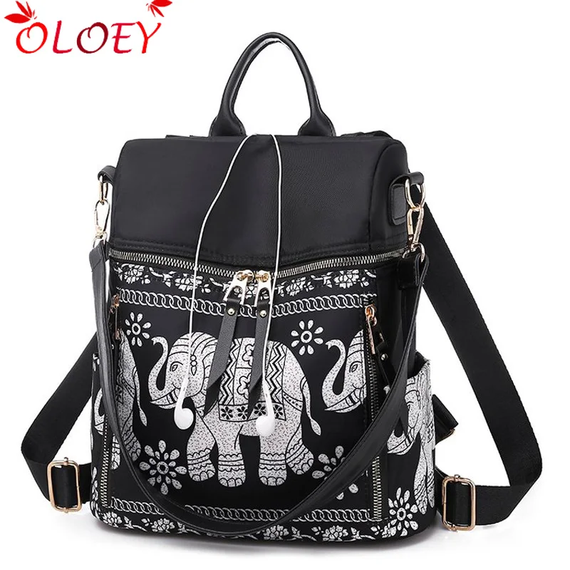 Female multifunctional leisure Oxford backpack National wind elephant printing large capacity anti-theft new | Багаж и сумки
