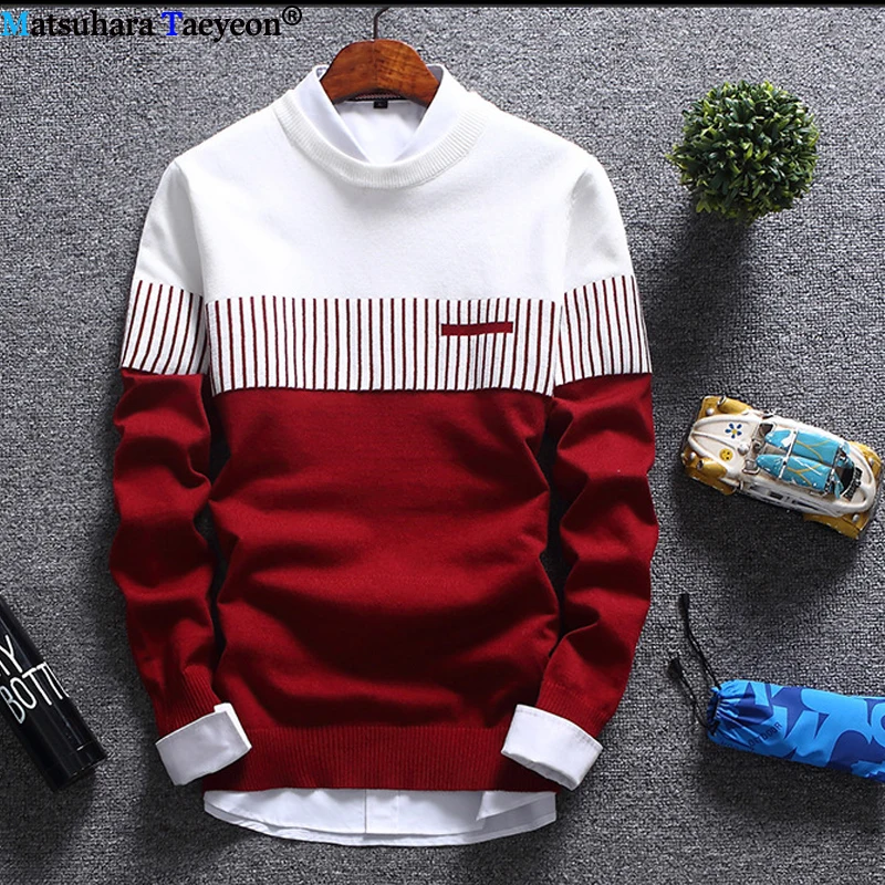 mens sweaters Autumn Fashion Casual Strip Color Block Knitwear Jumper Pullover Men's Sweater Pullovers Men Pull | Мужская одежда