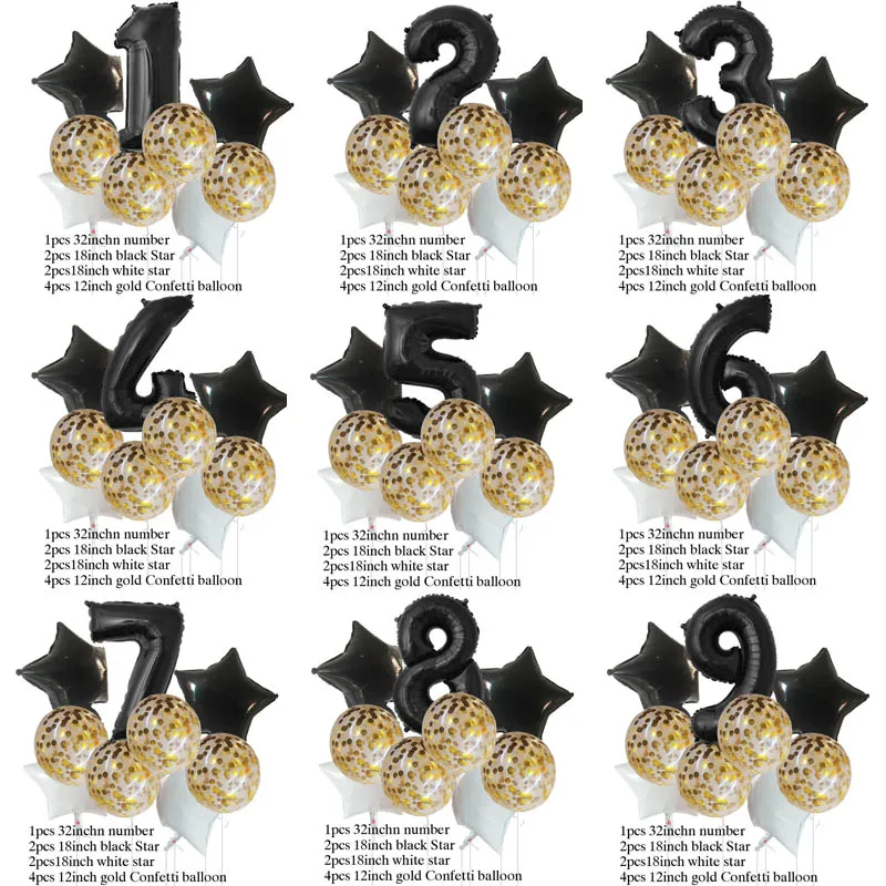 9 шт. золотистые/Серебристые конфетти|Воздушные шары и аксессуары| |