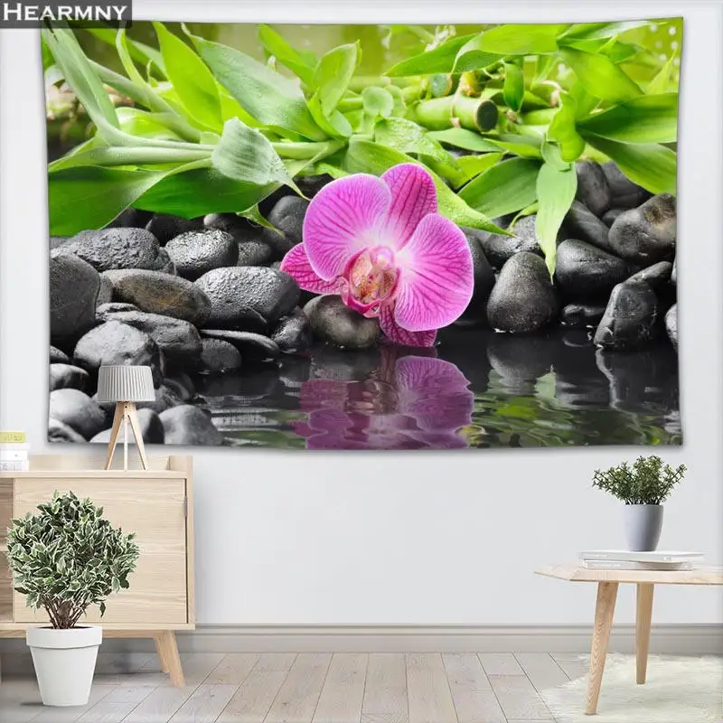 Настенный Гобелен для украшения дома Орхидея цветы Zen Stone 100x150 см 140x250 | Дом и сад