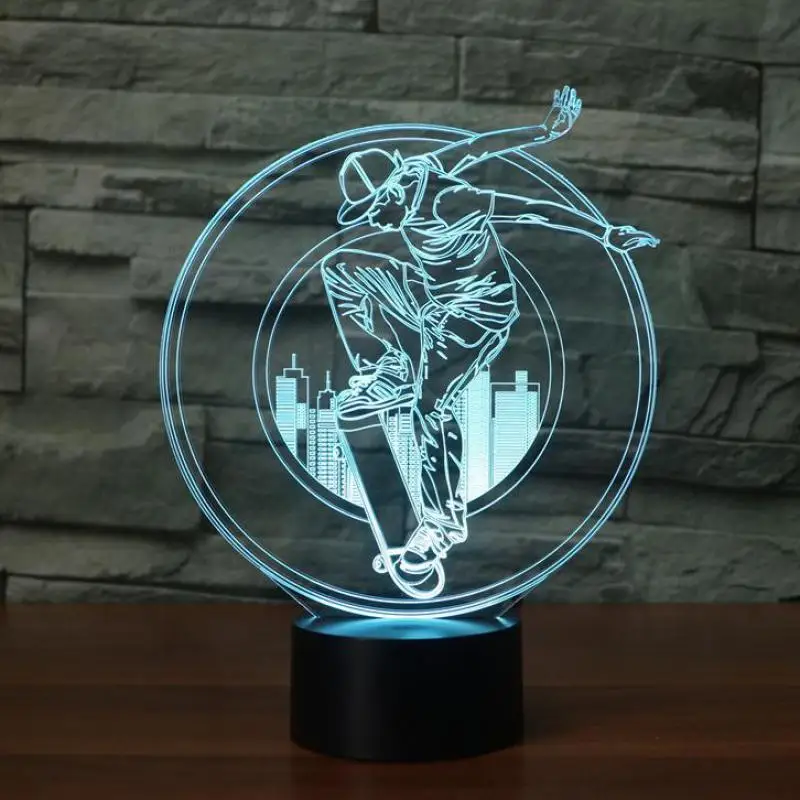 3d светодиодный ночник для скейтбординга мальчиков цветной светильник с