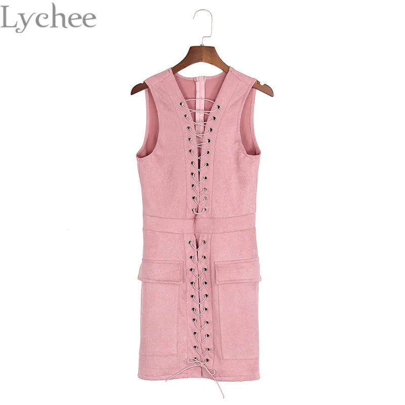 Элегантное сексуальное летнее женское платье Lychee кружевное замшевое кожаное