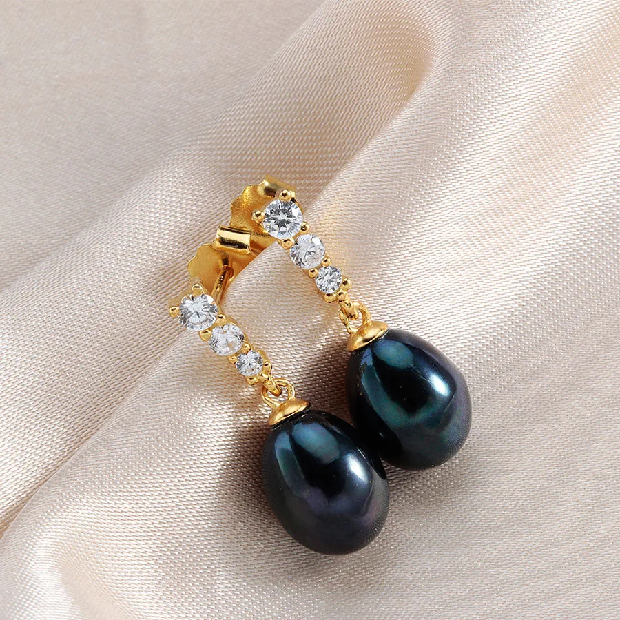 Lindo Fashion Gold Color Drop Earrings For Women 8-9mm Natural Freshwater Pearl Silver 925 Jewelry Solid Hanging | Украшения и