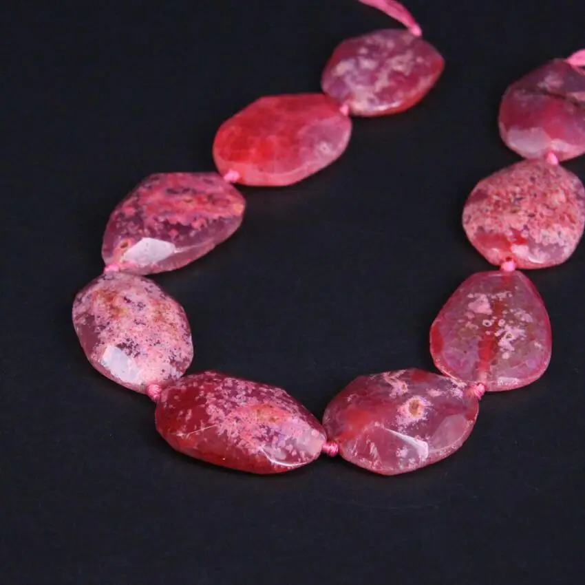 

Large Size Approx9PCS/strand Pink Red Natural Agates Faceted Nugget Slice Pendant Beads,Raw Stone Cut Slabs Jewelry Making