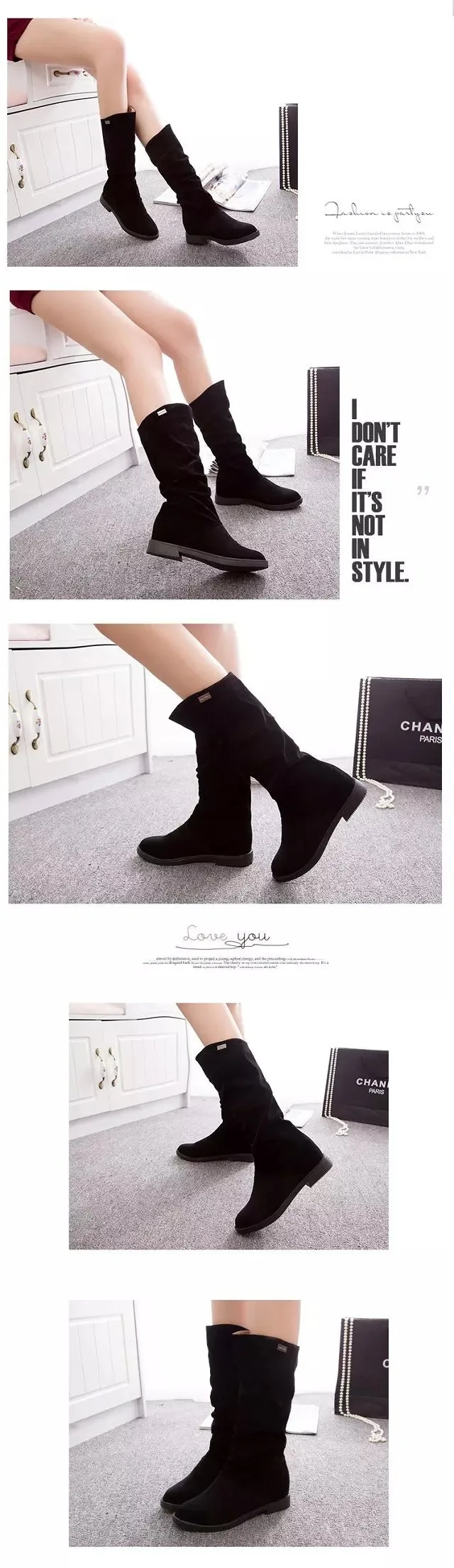 Fashion New Autumn Mid-Calf Women Boots Black Red Blue Thick Heels Half Boots Winter Female Diamante Long 446