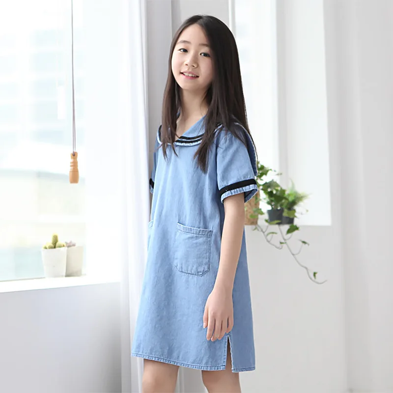pockets jeans kids dresses for girls children clothing 2018 new spring summer denim big little school princess | Детская одежда и
