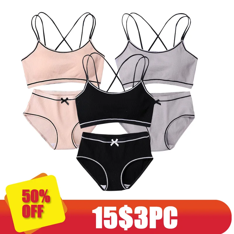 Image color Комплект из 3 предметов, женское нижнее белье, серое хлопковое нижнее белье, комплект из бюстгальтера и трусиков высшего качества, бюстгальтер пуш-ап, бюстгальтер, женское нижнее белье - Цвет: Image color