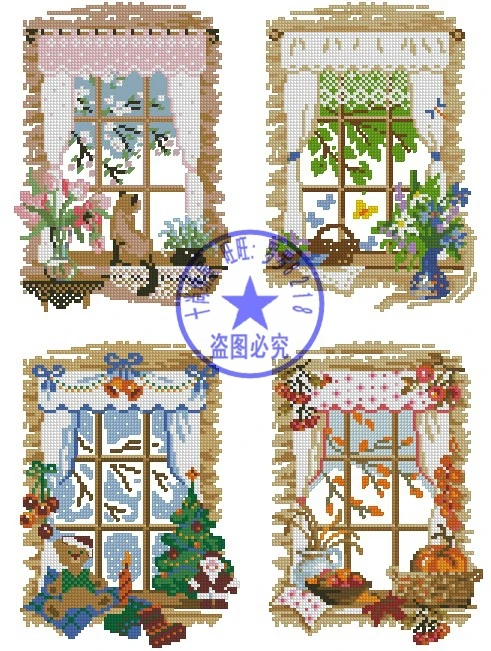 

Free delivery Top Quality popular counted cross stitch kit window to spring summer autumn winter seasons