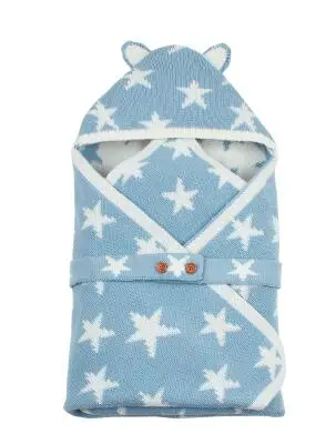 82W423 sky blue Новые конверты для новорожденных, вязанные спальные мешки с пятью звездами, Осенние серые пеленки на пуговицах для младенцев, спальные мешки, весеннее одеяло - Цвет: 82W423 sky blue