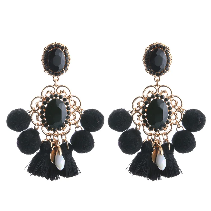 Большие серьги NeeFu WoFu гвоздики с помпоном кисточками оптовая продажа Кристальные