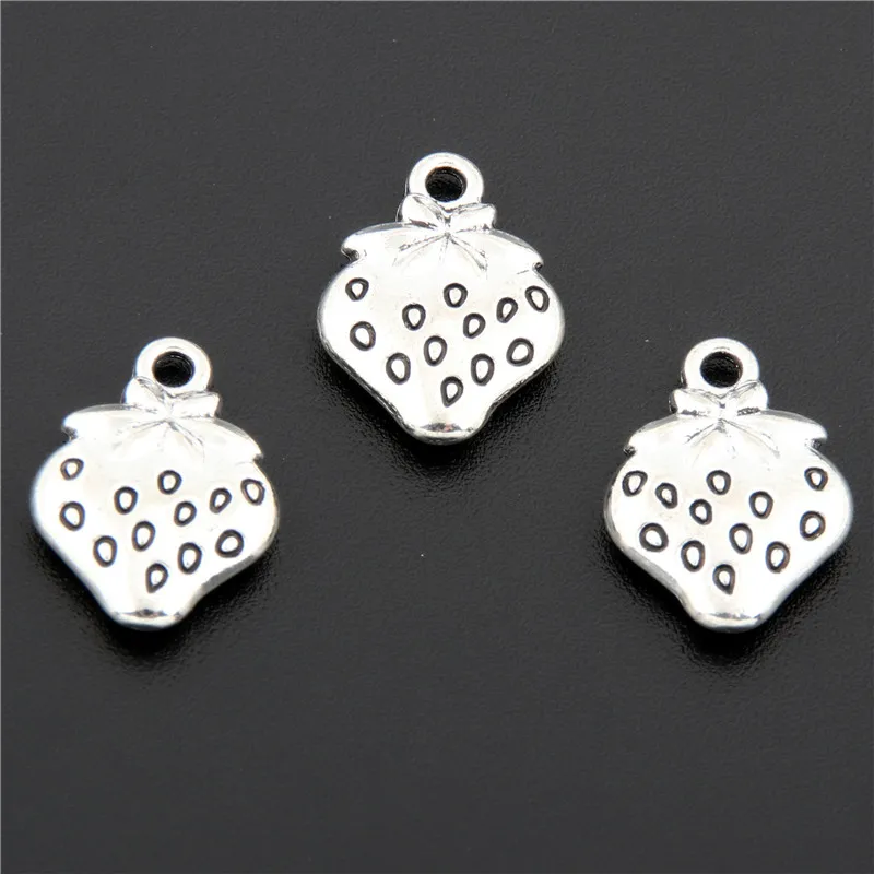 25 шт серебряный цвет металлический клубничный Шарм Pandent для изготовления ювелирных изделий A2698