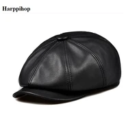 mens leather casual hat leather newsboy cap 2018 new high quality new painter hats black color fashion leisure sombrero