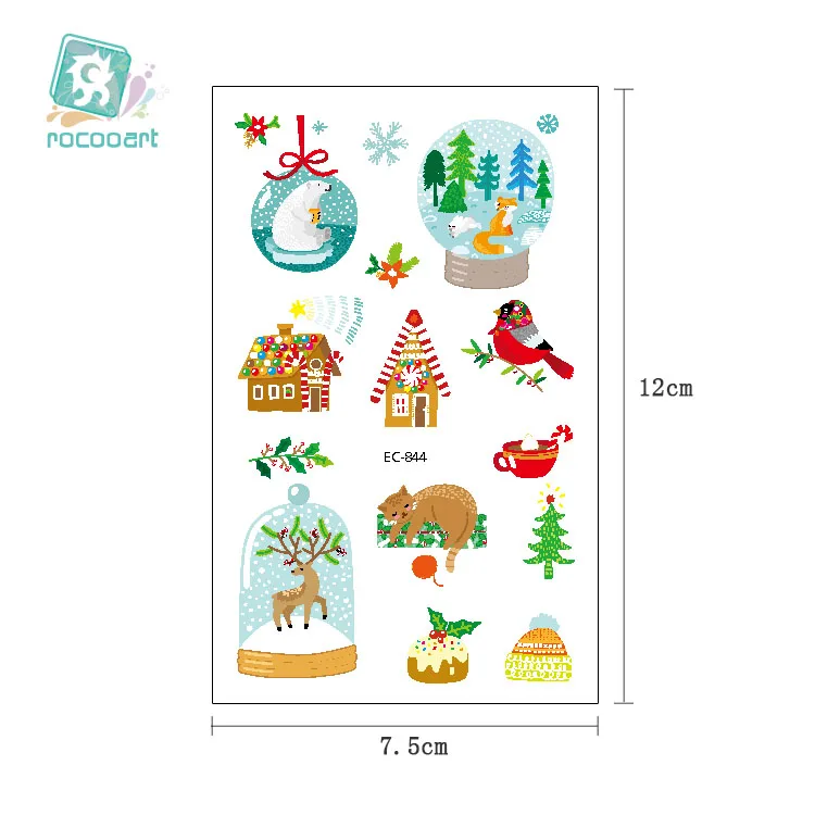 Rocooart Christmas Decorations Tattoo Stickers Children Party Gift Temporary Santa For Kids White Snow Fake Tatoo | Красота и