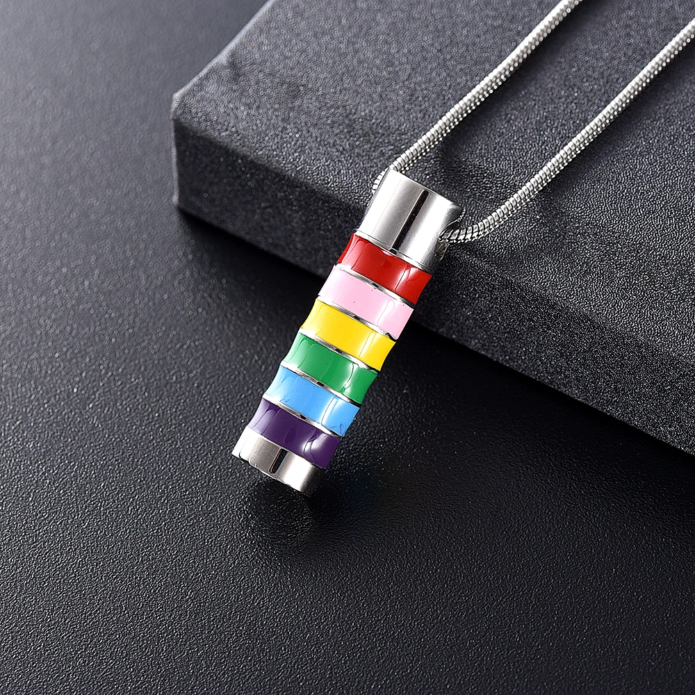K11934 Rainbow Cylinder Tube Cremation Jewelry for Ashes Pendant Holder Urns Stainless Steel Memorial Necklace Men/Women | Украшения и