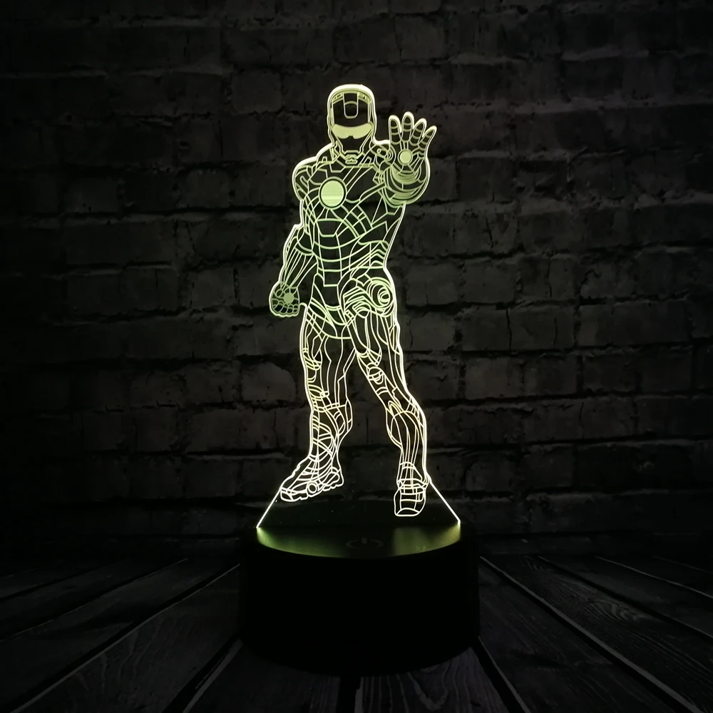 Новинка Мстители мультфильм Железный человек Капитан Америка 3D настольная лампа Настроение Ночной светильник USB 7 цветов светодиодный светильник Декор Детский подарок игрушки