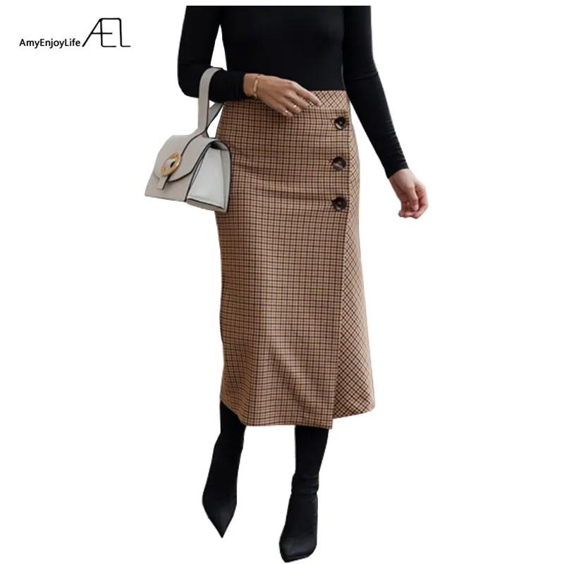 Юбка миди AEL женская шерстяная асимметричная с высокой талией|midi skirt|fashion skirtskirt