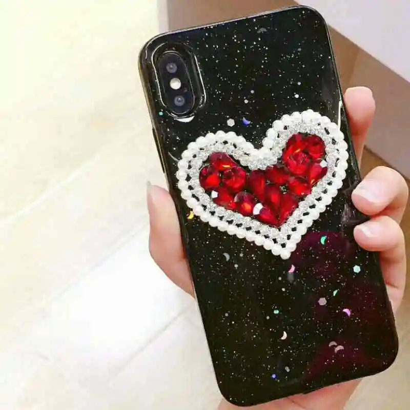 Crystal Rhinestone Heart Phone Case for iPhone XS Max XR X Fashion Designer For iphone 7 8 6s 6 + Bling Star Silicone Soft | Мобильные