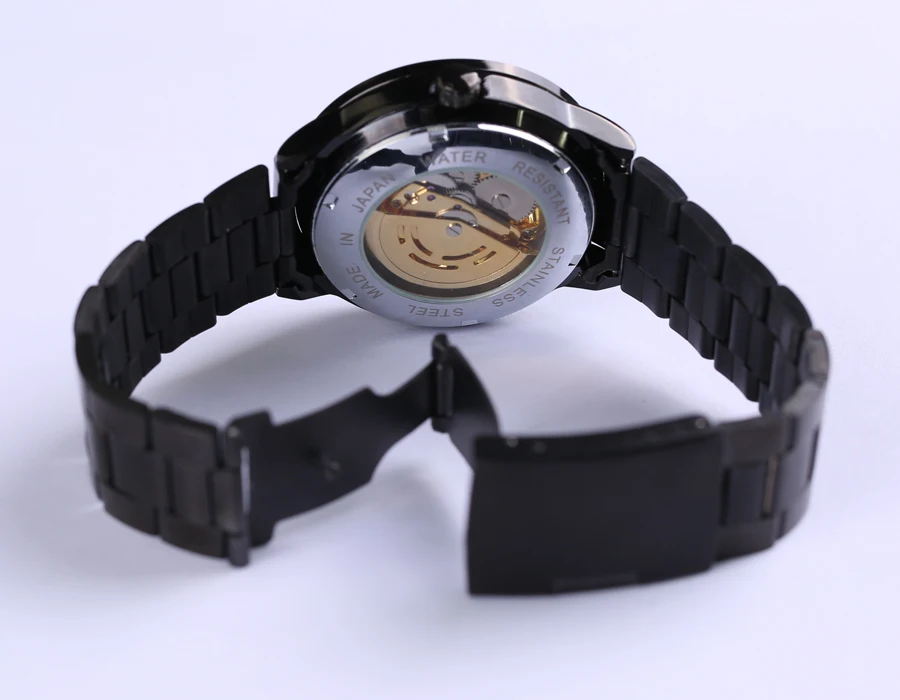 Новинка 2018 мужские наручные часы-скелетоны черного и золотого цвета