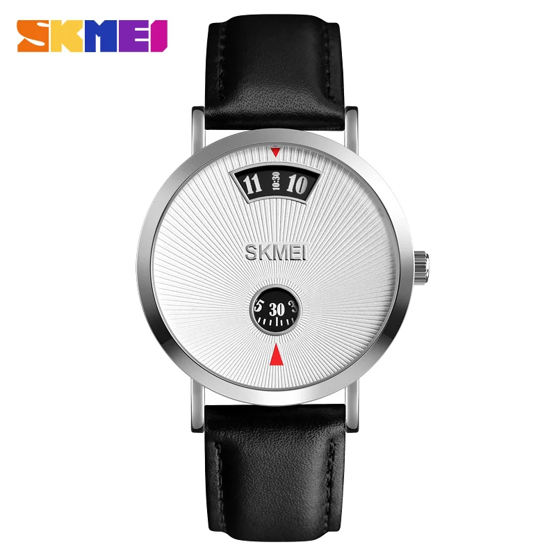 silver leather SKMEI модные простые мужские часы водонепроницаемые с сетчатым ремешком полностью стальные/кожаные часы Мужские кварцевые спортивные часы Relogio Masculino - Цвет: silver leather