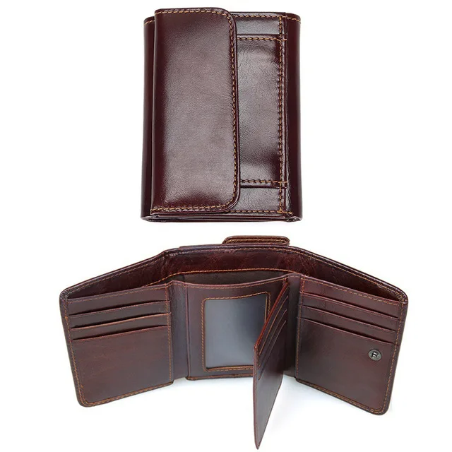 RFID Antitheft Scanning Crazy Horse Leather Wallet Hasp Leisure Men's Slim Leather Mini Wallet Case Credit Card Trifold Purse - Цвет: chocolate 2