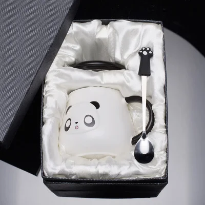 E Большие кружки kawaii Panda, керамическая чашка, кофейные кружки, молочные кружки чашки для чая, термальные бутылки для воды с крышкой-ложкой для детей, рождественский подарок - Цвет: E