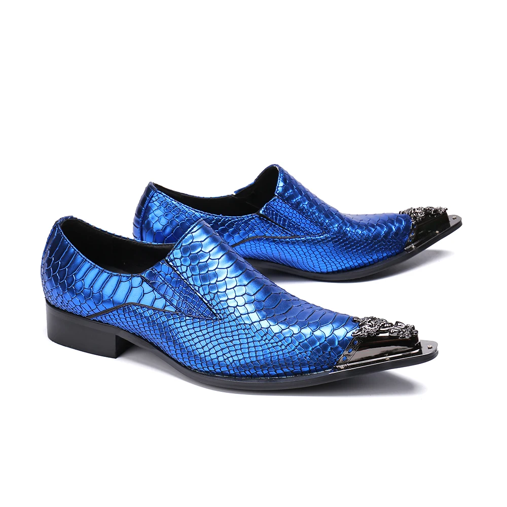 Christia Bella New Fashion Blue Men Genuine Leather Shoes Snake Pattern Wedding Dress Slip on Party Formal Big Size | Обувь