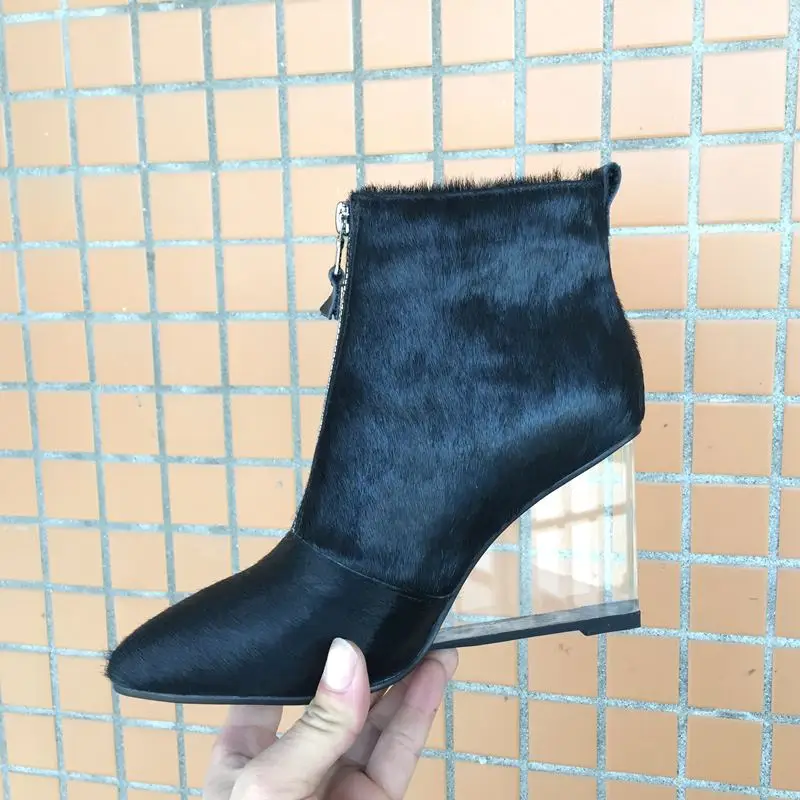 Женские ботильоны на танкетке ALLBITEFO полусапожки из натуральной кожи прозрачном