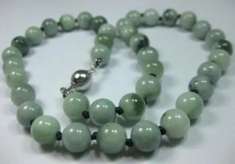 

Природный сорт "А" зеленый 9-10 мм бусы JADEITE ожерелье 18,5 дюйма ювелирные изделия ожерелье