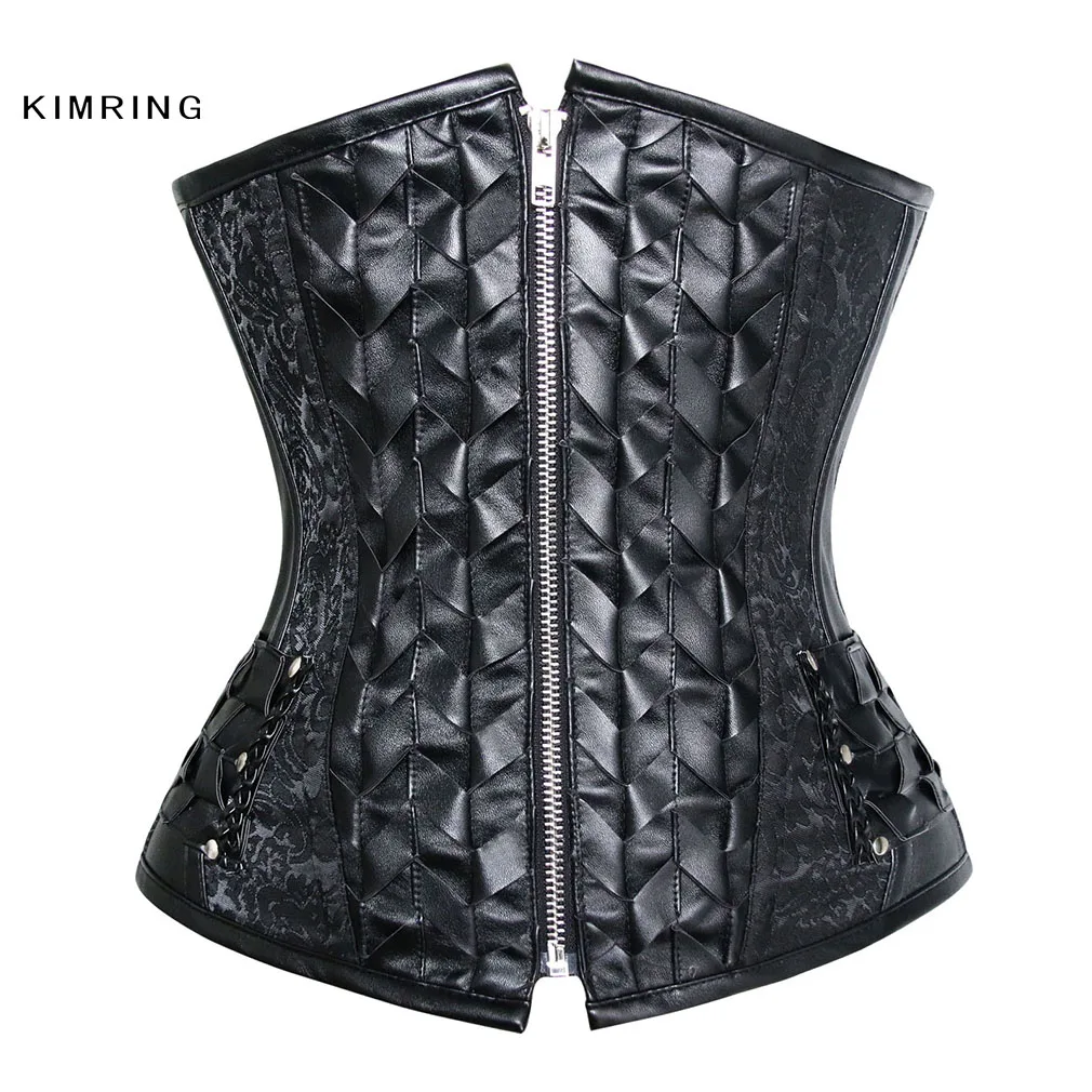 Kimring Sexy Steampunk Steel Boned Artificial Leather Corsets Bustier Underbust Corset Waist Trainer Hourglass Figure Corselet | Женская